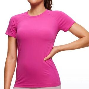NWT - CRZ YOGA Pink Fitted Short Sleeve Seamless Tee